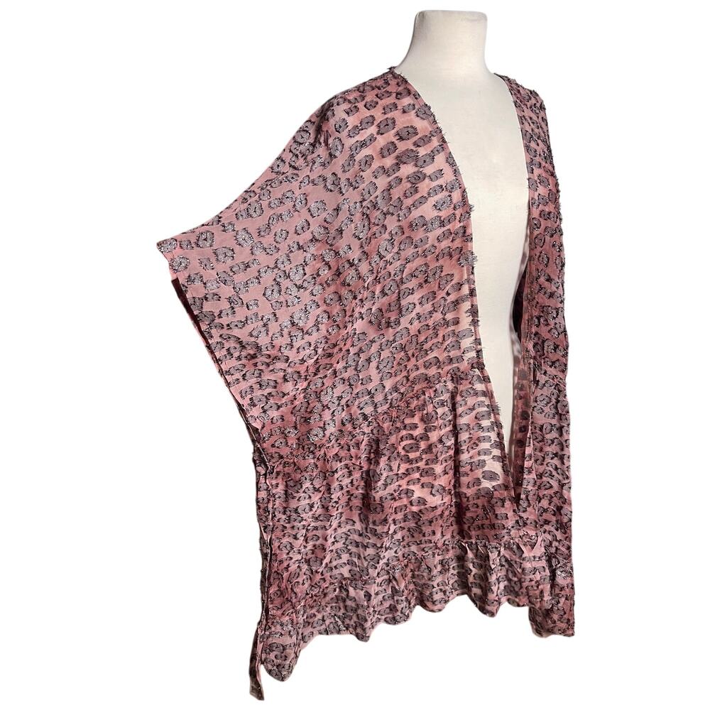 NWT A RARE BIRD Women’s Boho Mauve Pink Metallic Animal Pattern Kimono - Picture 2 of 4